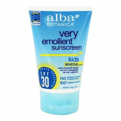 Alba Botanica - Very Emollient Mineral Protection Kids Sunblock Fragrance Free 30 SPF - 4 oz.(pack of 1)
