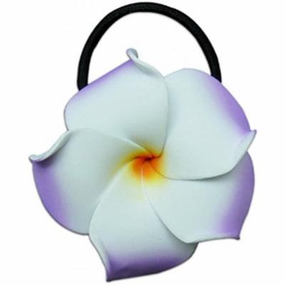 Foam Ponytail Hair Flower Plumeria Lilac & White