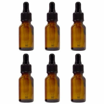 Amber Glass Bottle - 15 ml (1/2 fl oz) w/ Glass Dropper - Pack of 6