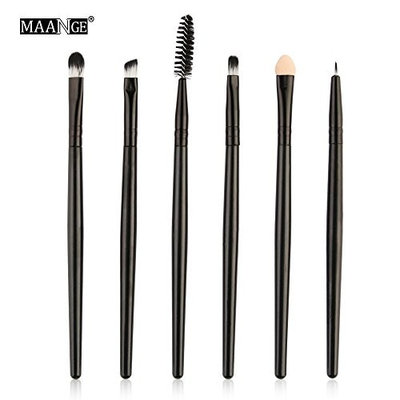 Makeup Brush Hosamtel 6PCS Wood Handle Cosmetic Brush Beauty Tool for Eyeliner Eye Shadow Eye Brow Blush Foundation Powder Liquid Lipstick Eyelash Cream (Black)