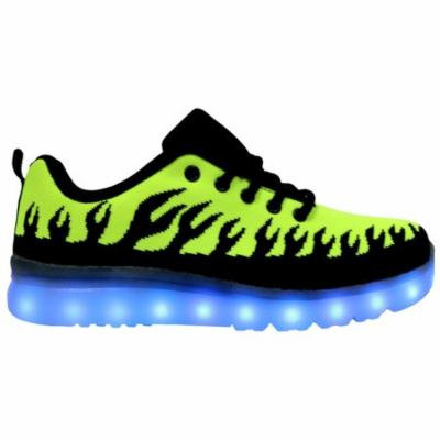 Galaxy LED Shoes Light Up USB Charging Low Top Inferno Flames Women’s Sneakers (Green)