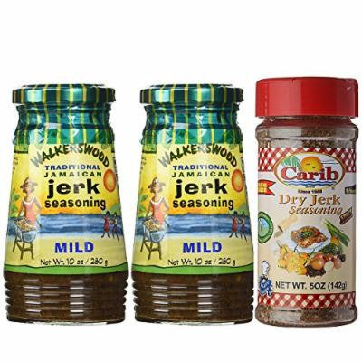 Walkerswood Traditional Jamaican MILD Jerk Seasoning 10oz and Carib Dry Jerk Seasoning (Pack-of-3)