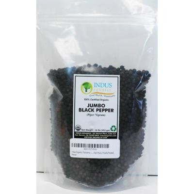 Indus Organics Tellicherry Jumbo Black Peppercorns, 16 Oz Bag, Premium Grade, High Purity, Freshly Packed