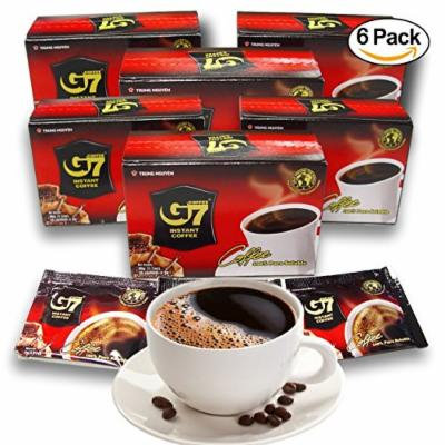 G7 Coffee Black Instant Vietnamese Coffee. 6-Pack of 15 Sachets each. Total 90 x 2 Gram Sachets. Total 180 Grams of Black Coffee. Product of Trung Nguyen Coffee.