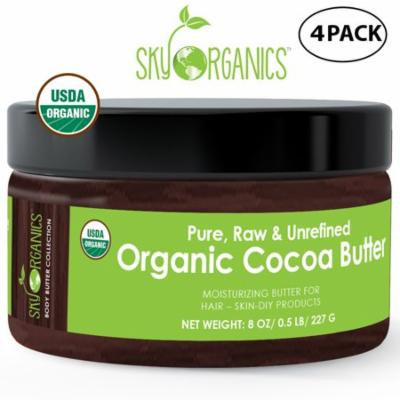 Organic Cocoa Butter By Sky Organics: Unrefined, 100% Pure Raw Cocoa Butter 8oz (4 pack)– Skin Nourishing, Moisturizing & Healing, for Dry Skin, Stretch Marks - Skin Care, Hair Care & DIY Recipes