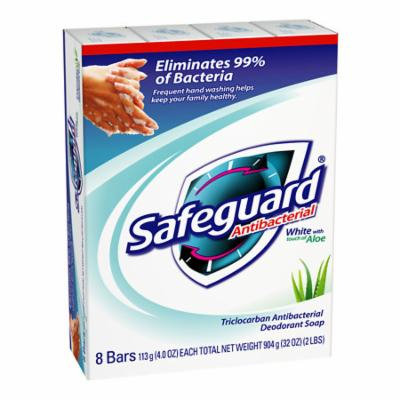 Safeguard Antibacterial Soap Bars, White with Aloe 8.0 ea(pack of 2)