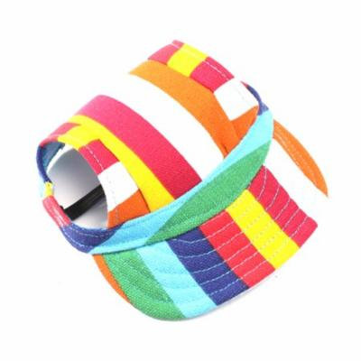 Pet Dog Canvas Hat Sports Baseball Cap with Ear Holes for Small Dogs - Size M (Colorful Stripe)