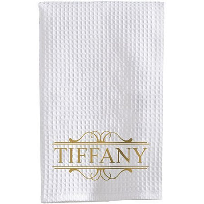 Personalized Name Waffle Weave Towel, Gold Font