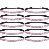Hipsy Women's Adjustable No Slip Light Pink Bling Glitter Team Sports Headband Multi Packs (Skinny Light Pink 10pk)