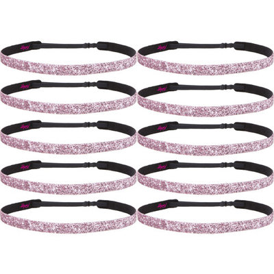 Hipsy Women's Adjustable No Slip Light Pink Bling Glitter Team Sports Headband Multi Packs (Skinny Light Pink 10pk)