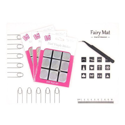 Nail Art Soft Silicone Fairy Mat Work Table Protector Pad Nail Stencils Vinyls Polish Image Transfer Set