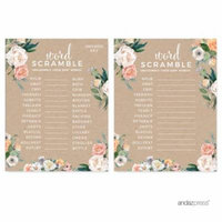 Peach Rustic Floral Garden Party, Word Scramble Game Cards, 20-Pack, Games