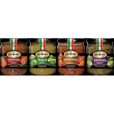 Casa Martinez Salsa 16oz Jar (Pack of 4) (Sampler Pack of 4 with 1 each of: Quemada * Habanero * Tatemada & Nopal)