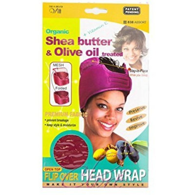 (PACK OF 6) Qfitt Organic Shea Butter & Olive Oil Treated Flip Over Head Wrap #838 Assort : Beauty