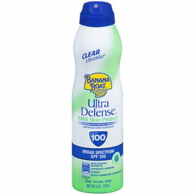 Banana Boat Ultra Defense Max Skin Protect Continuous Spray Sunscreen, SPF 100 6.0 fl oz(pack of 2)
