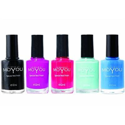 MoYou Nails Stamping Nail Polish Pack of 5: Black, Razzle Dazzle Rose Red Torch, Powder Blue and Light Blue Colours used for Stamping Nail Art to Create Beautiful Shinny and Fashionable Nails Sourced Directly from the Manufacturer