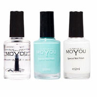 MoYou Nails Stamping Nail Polish Pack of 3: Top Coat, White and Powder Blue Colours used for Stamping Nail Art to Create Beautiful Shinny and Fashionable Nails Sourced Directly from the Manufacturer