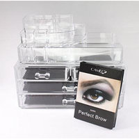 1 Cameo Cosmetics Perfect Brow- Dark + 1 Clear Acrylic Cosmetics Organizer 4 Drawers with 8 Compartments Top Section