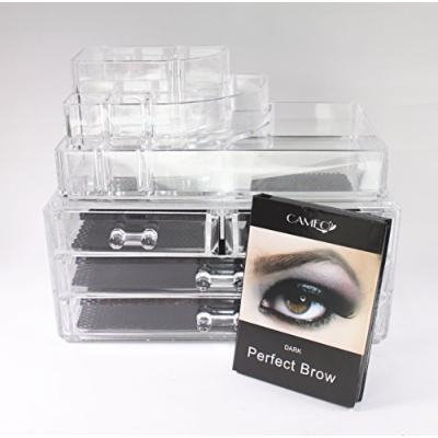 1 Cameo Cosmetics Perfect Brow- Dark + 1 Clear Acrylic Cosmetics Organizer 4 Drawers with 8 Compartments Top Section