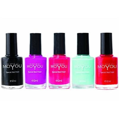 MoYou Nails Stamping Nail Polish Pack of 5: Black, Razzle Dazzle Rose Red Torch, Powder Blue and Red Colours used for Stamping Nail Art to Create Beautiful Shinny and Fashionable Nails Sourced Directly from the Manufacturer
