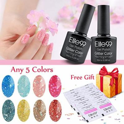 Elite99 Diamond Glitter UV LED Soak off Nail Art Salon Any 5 Colours Gel Polish + 20pcs Free Remover Pads