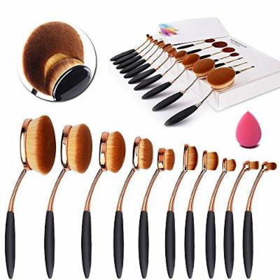 Yosoo 10 Pieces Oval Makeup Brush Set Professional Foundation Concealer Blending Blush Liquid Powder Cream Cosmetics Brushes, Toothbrush Curve Makeup Tools for Face and Eyes (Rose Golden)