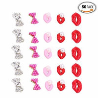 Yosoo 50pcs 5 Different Styles 3D Nail Art Alloy Rhinestones Bow Vermilion Border Beads Glitters Stickers DIY Decorations