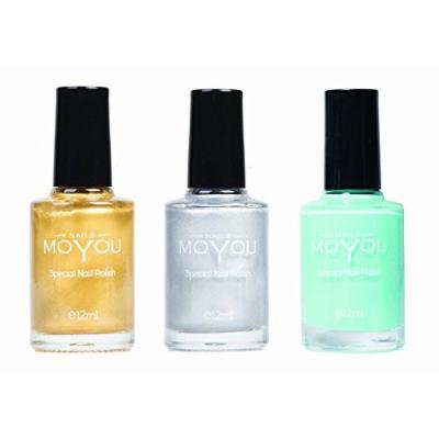 MoYou Nails Bundle of 3 Stamping Nail Polish: Gold, Silver and Powder Blue Colours used to Create Beautiful Nail Art Designs Sourced Directly from the Manufacturer