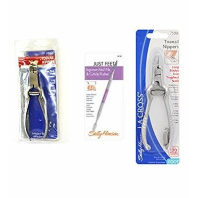 Sally Hansen LA Cross Toenail Nippers P7865 + Ingrown Nail File Cuticle Pusher 58158 + Long Toenail Nippers 75886 + FREE LA Cross 71817 Tweezer