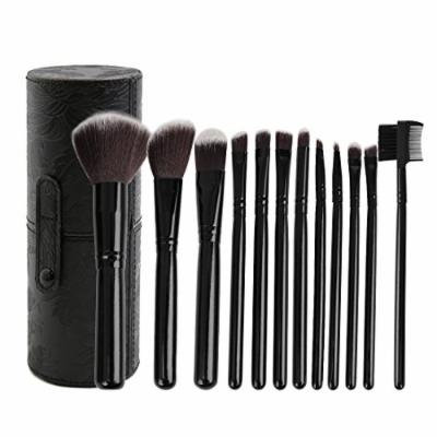 uxcell 12pcs Black Cylinder Holder Pro Beauty Makeup Brush Tools Face Powder Cosmetic Kit
