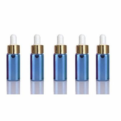 10 Sets Blue 5ml UV Coated Glass Dropper Bottles Refillable Medicine Dropper Bottles w/ Gold Caps & White Bulb Glass Pipette