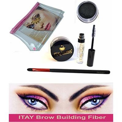 Bundle 4 Items: Itay Beauty Brow Building Fibers Set. Clear Gel +Brush+Bag + Keratin Fibers (Black)