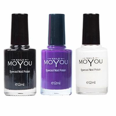 MoYou Nails Stamping Nail Polish Pack of 3: Black, White and Royal Purple (Purple People Eater) Colours used for Stamping Nail Art to Create Beautiful Shinny and Fashionable Nails Sourced Directly from the Manufacturer