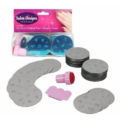 Nail Art Stamping Kit- 100 Manicure Plate Set with Polish Stamper and Scraper by Salon Designs by Beauty