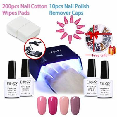 Elite99 One Step Nail Polish, 3-in-1 Alcohol Removable Nail Gel Polish Set, USB LED Nail Lamp, Nail Cotton Wipe Pads, Nail Polish Remover,Rhinestones Wheel as Gift C001