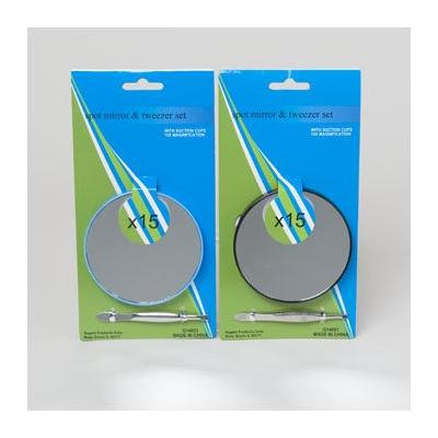 MIRROR MAGNIFYING X15 & TWEEZER 2 ASST CLR MIRROR BLUE OR BLACK, Case Pack of 48