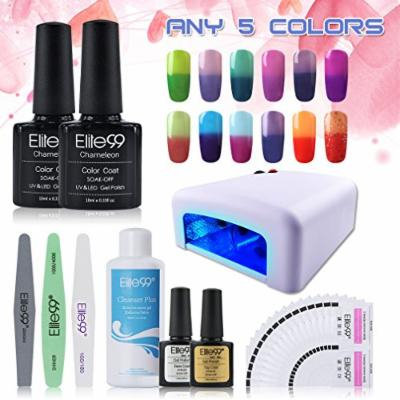 Elite99 Pick Any 5 Colors Soak Off Gel Nail Polish UV LED Color Nail Art Gift Set + Cleanser Plus + Busher Pen Manicure Tools Nail Files Removers + UV LED Nail Lamp