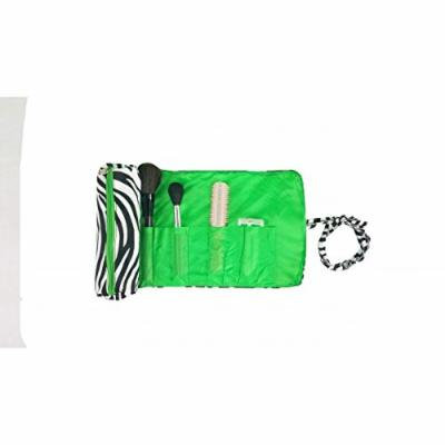 2 Pcs Set Brush Rolling Organizer Cosmetic Bag Zebra Black White Green Trim, CASE OF 12