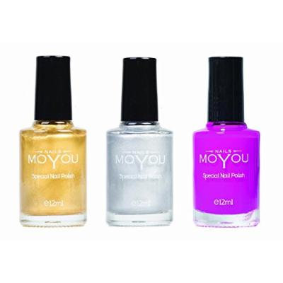 MoYou Nails Stamping Nail Polish Pack of 3: Gold, Silver and Razzle Dazzle Rose Colours used for Stamping Nail Art to Create Beautiful Shinny and Fashionable Nails Sourced Directly from the Manufacturer