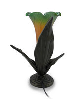 Green / Amber Lily Flower Glass Accent Lamp Night Light