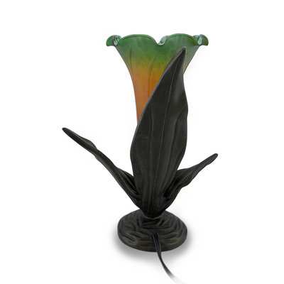 Green / Amber Lily Flower Glass Accent Lamp Night Light