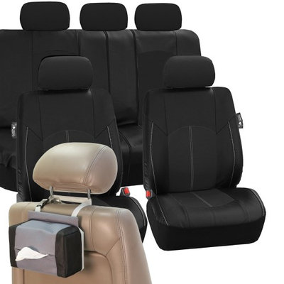 Fh Group Faux Leather Car Seat Covers Luxury Set Black Free Gift Tissue Dispenser