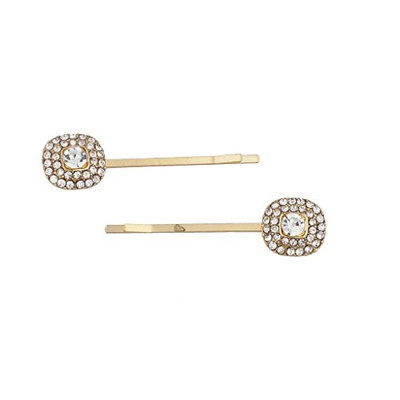 Lux Accessories Goldtone and Pave Rhinestone Square Post Hair Clip Pin Set 2pc