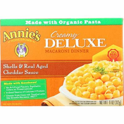 Annies Homegrown Macaroni Dinner - Creamy Deluxe - Shells and Real Aged Cheddar Sauce - 11 oz - case of 12