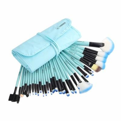 High End 32 Pcs Horse Hair Professional Makeup Brush Set with Pouch, BLUE