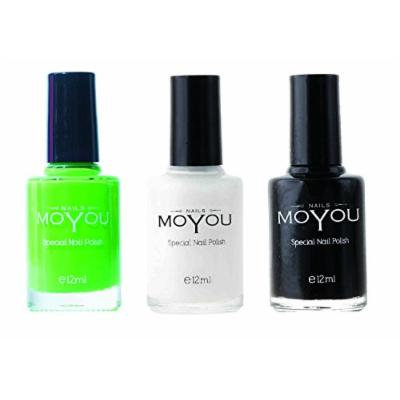 MoYou Nails Stamping Nail Polish Pack of 3: Black, White, Atlantic Green (Maleficence) Colours used for Stamping Nail Art to Create Beautiful Shinny and Fashionable Nails Sourced Directly from the Manufacturer