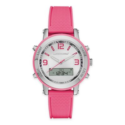 Skechers® Ladies' 38mm Analog-Digital Watch in Silver with Pink Polyurethane Strap