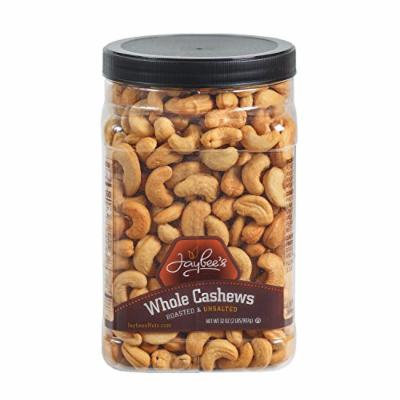 Jaybee's Unsalted Cashews Extra Large - Freshly Roasted - Great Everyday Snack or Gift Giving- Reusable Container - Certified Kosher (32 Ounces)