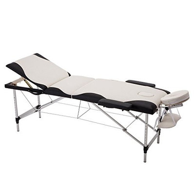 All Goodly Aluminium 3-Fold Portable Massage Table w Carry Case (WHITE & BLACK)