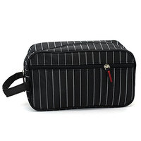 MYEDO Portable Travel Multifunction Striped Cosmetic Makeup Bag Toiletry Storage Bag (Black)
